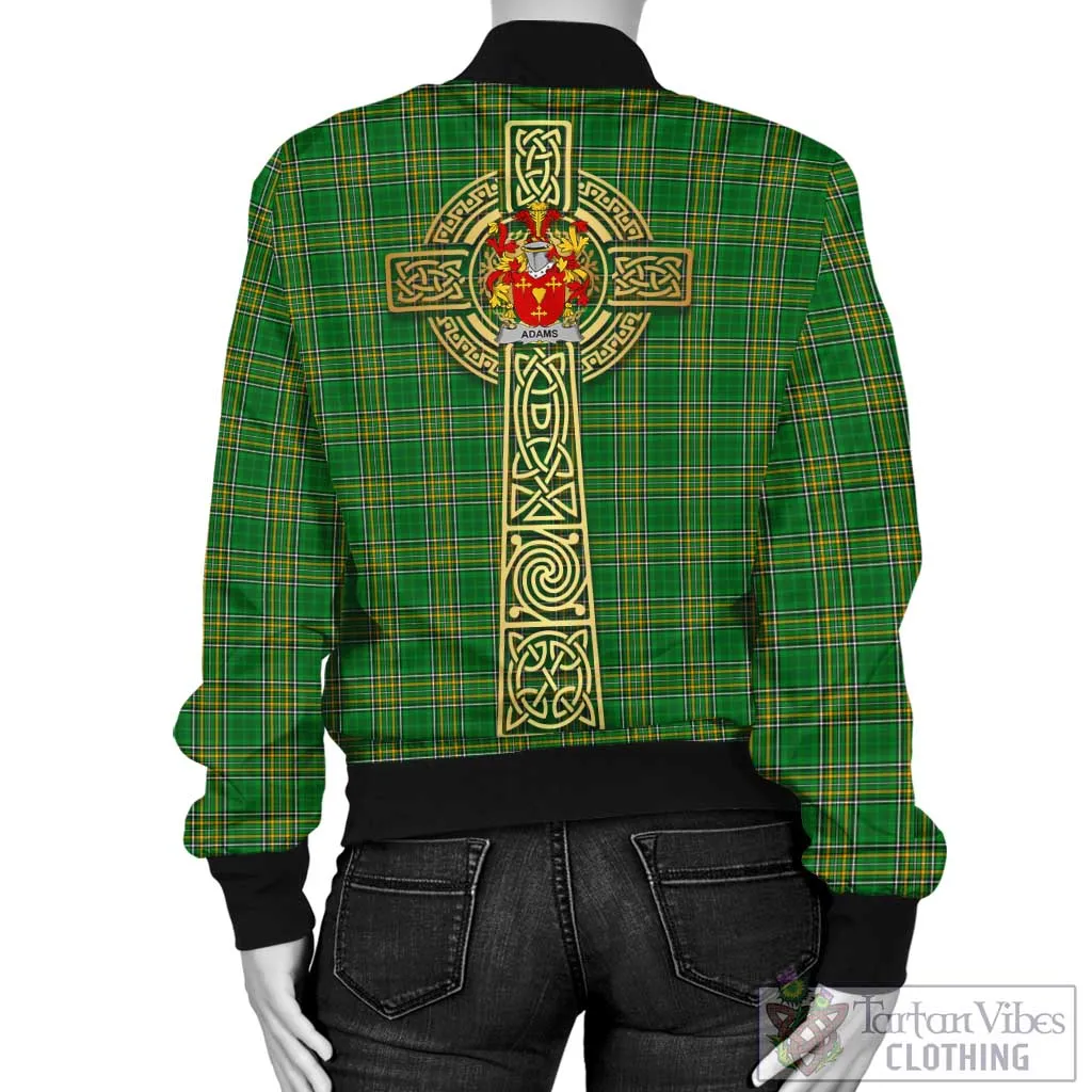 Adams Irish Clan Tartan Bomber Jacket with Coat of Arms Celtic Tree of Life Style