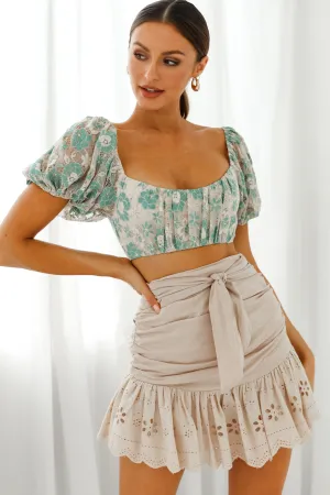 Mint Floral Lace Crop Top with Aimee Puff Sleeves