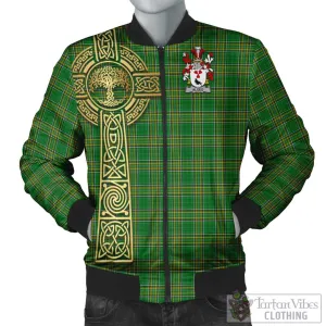 Algeo Irish Clan Tartan Bomber Jacket with Coat of Arms Celtic Tree of Life Style