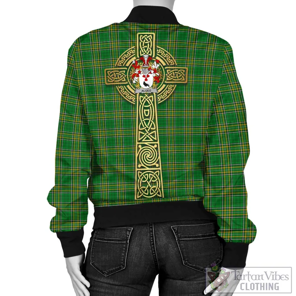 Algeo Irish Clan Tartan Bomber Jacket with Coat of Arms Celtic Tree of Life Style