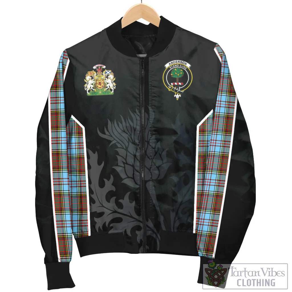 Anderson Ancient Tartan Bomber Jacket with Family Crest and Scottish Thistle Vibes Sport Style