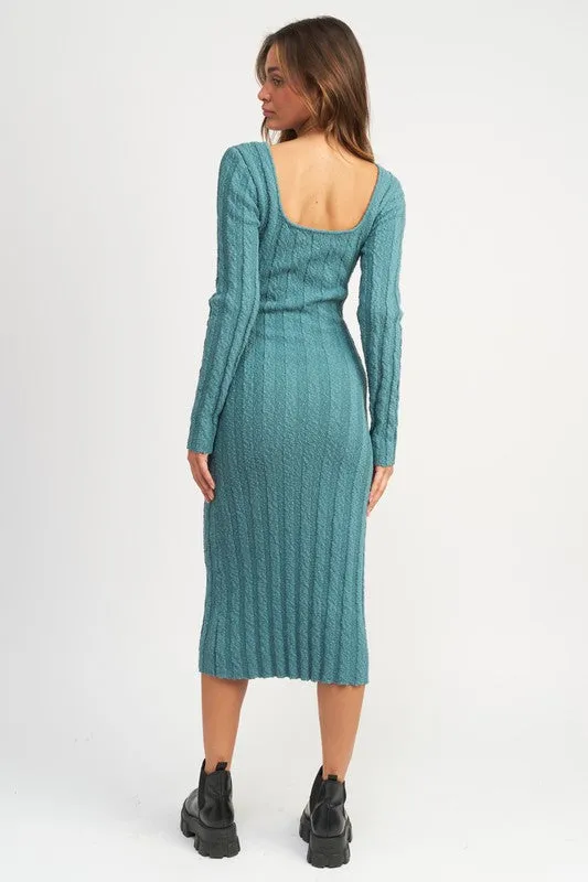 Ariana Square Neck Ribbed Midi Dress