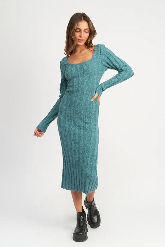 Ariana Square Neck Ribbed Midi Dress