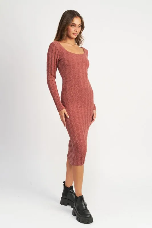 Ariana Square Neck Ribbed Midi Dress