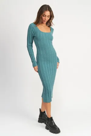 Ariana Square Neck Ribbed Midi Dress