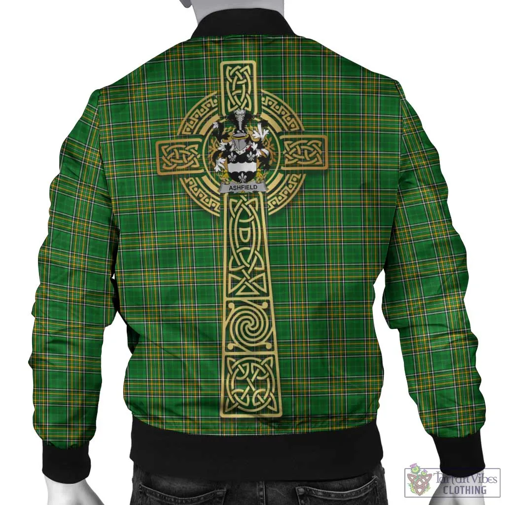 Ashfield Irish Clan Tartan Bomber Jacket with Coat of Arms Celtic Tree of Life Style