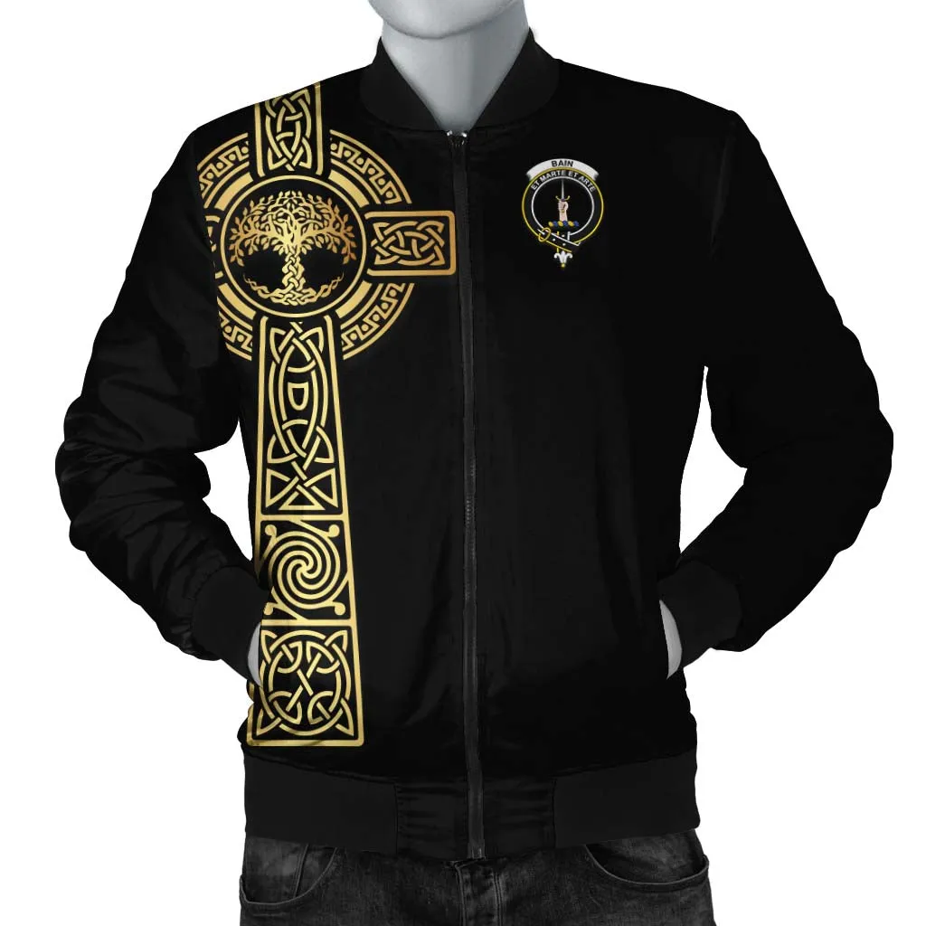 Bain Clan Bomber Jacket with Golden Celtic Tree Of Life