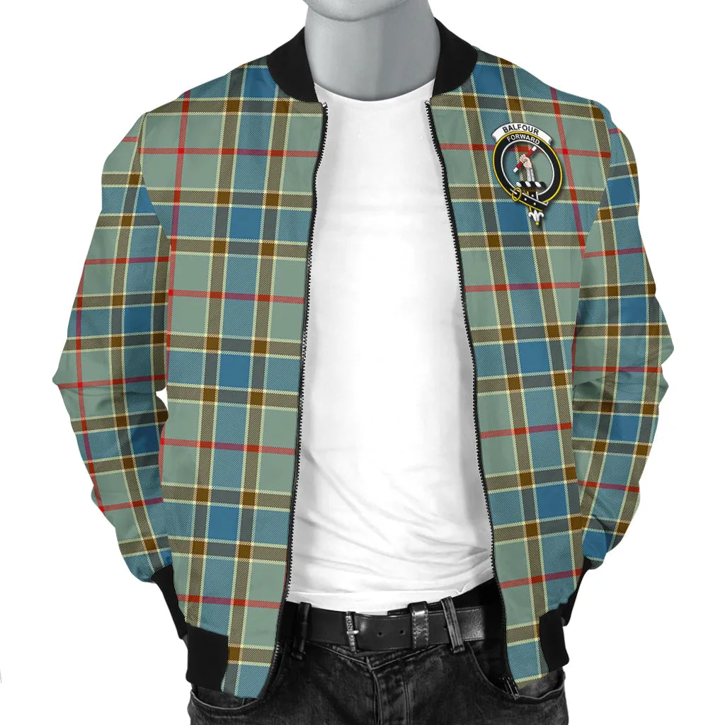 Balfour Blue Tartan Bomber Jacket with Family Crest