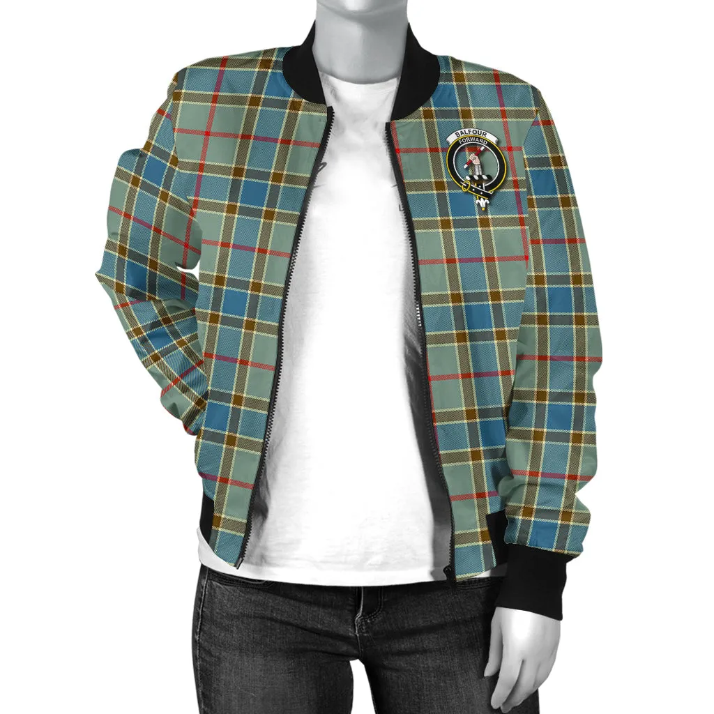 Balfour Blue Tartan Bomber Jacket with Family Crest