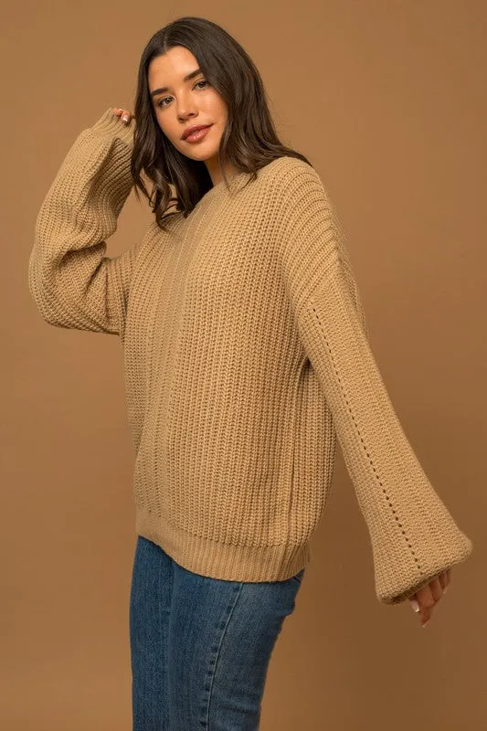 Balloon Sleeve Braided Knit Sweater