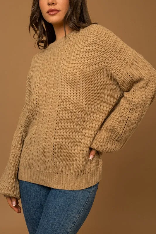 Balloon Sleeve Braided Knit Sweater