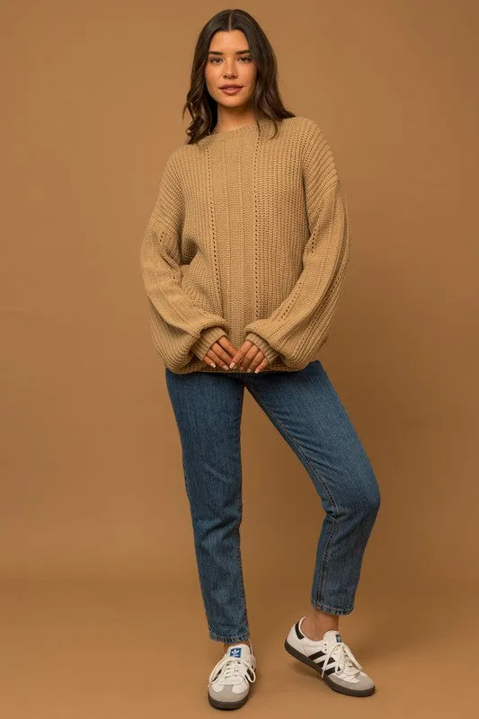 Balloon Sleeve Braided Knit Sweater