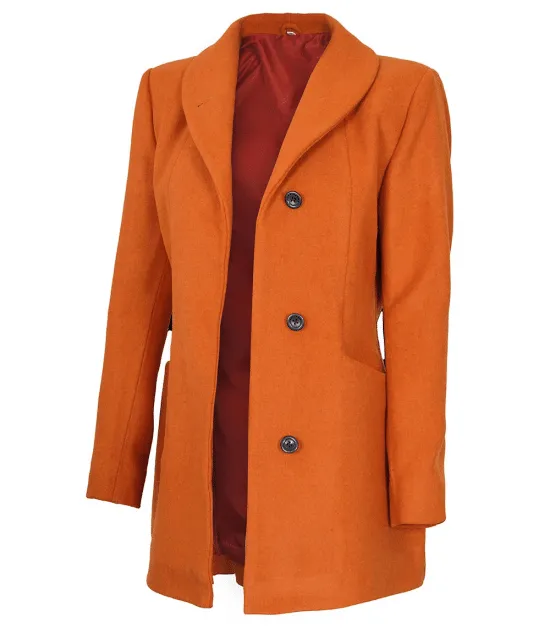 Barbara Womens 3/4 Length Rust Wool Overcoat