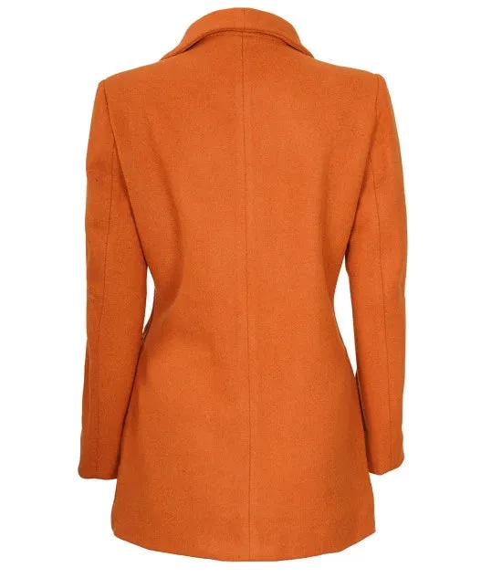 Barbara Womens 3/4 Length Rust Wool Overcoat