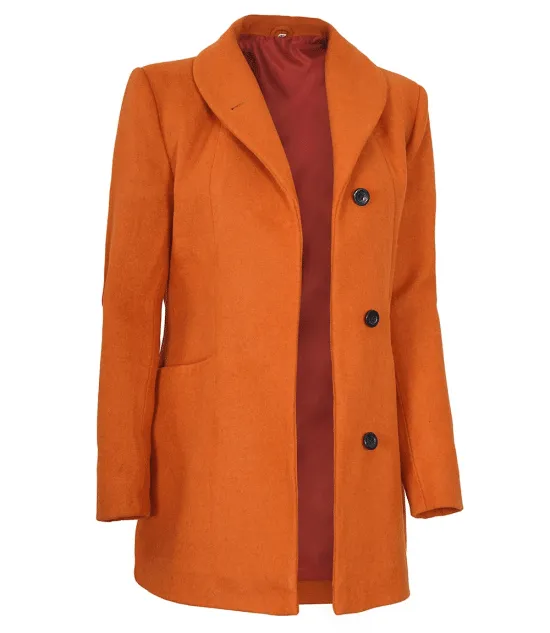 Barbara Womens 3/4 Length Rust Wool Overcoat