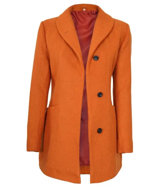 Barbara Womens 3/4 Length Rust Wool Overcoat