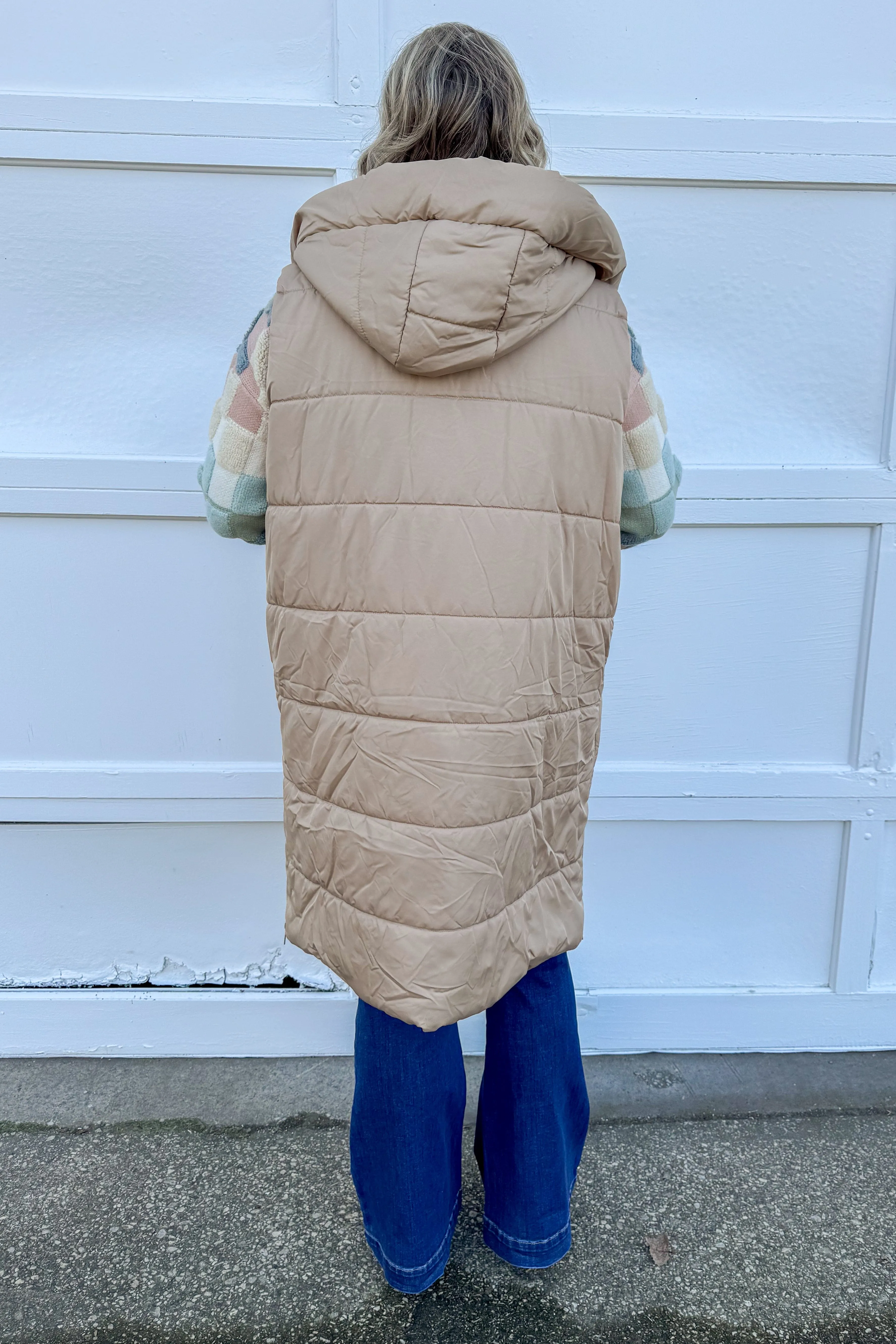 Beige Long Puffer Vest