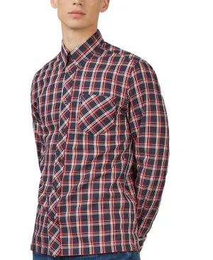 Ben Sherman Men's Regular Fit Mesh Check Shirt, Red