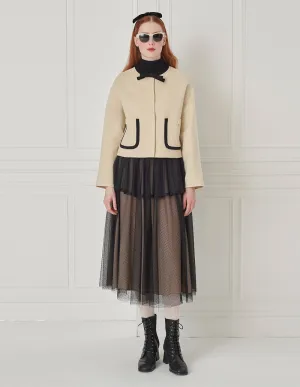 BORA AKSU Color Block Butterfly Knot Round Collar Woolen Overcoat