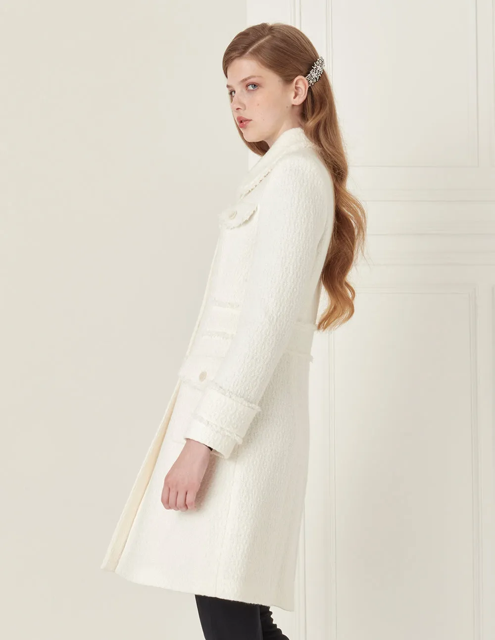 BORA AKSU Pure white tweed lapel jacket