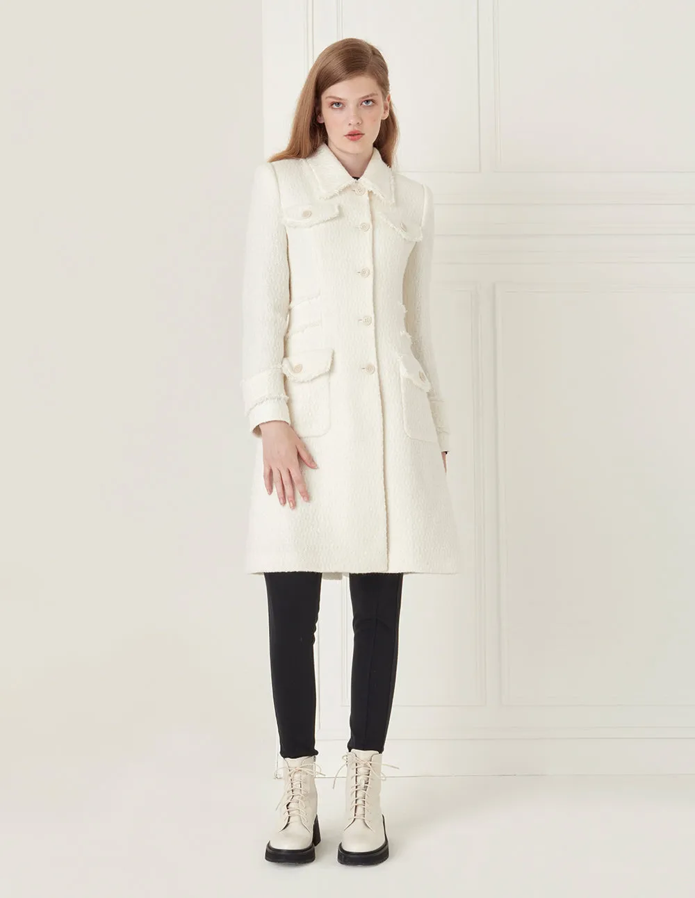 BORA AKSU Pure white tweed lapel jacket