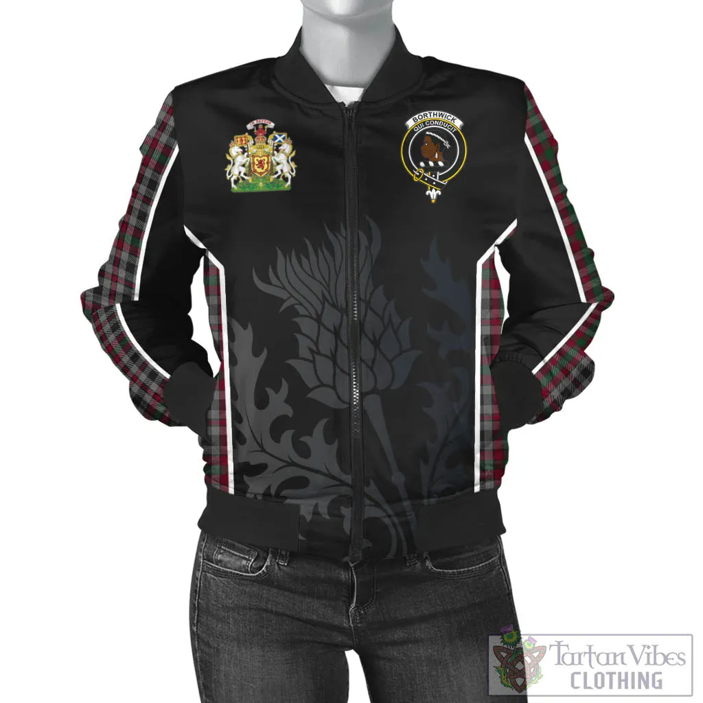 Borthwick Tartan Bomber Jacket with Family Crest and Scottish Thistle Vibes Sport Style