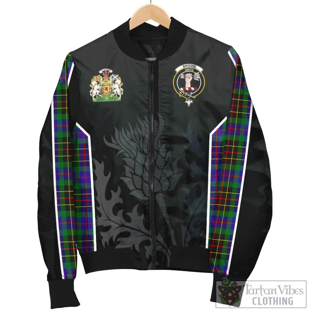 Brodie Hunting Modern Tartan Bomber Jacket with Family Crest and Scottish Thistle Vibes Sport Style