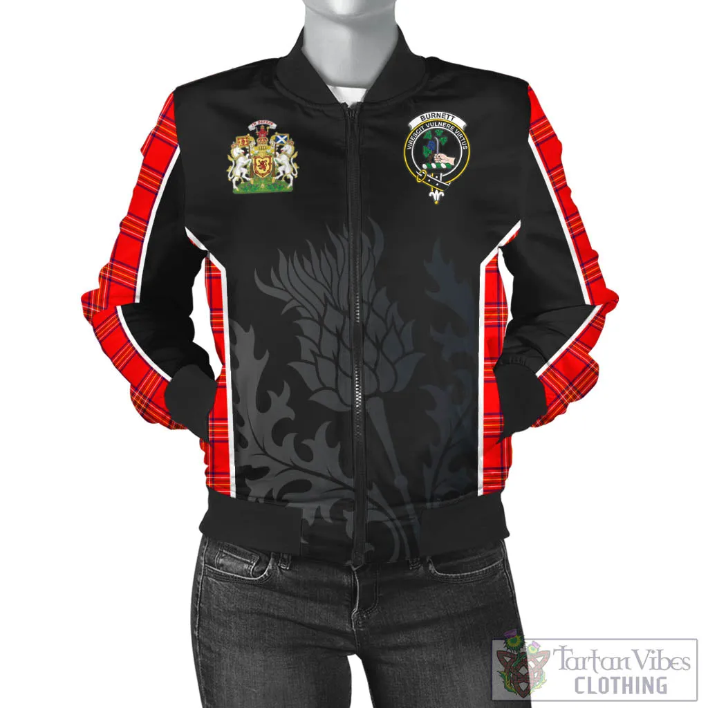 Burnett Modern Tartan Bomber Jacket with Family Crest and Scottish Thistle Vibes Sport Style