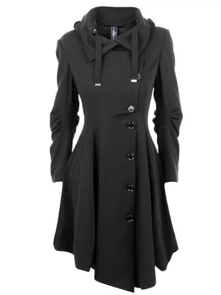 Clocolor Asymmetric Black Coat Stand Collar Long Sleeve Women Overcoat Elegant Single-Breasted Slim Fall Winter women coat