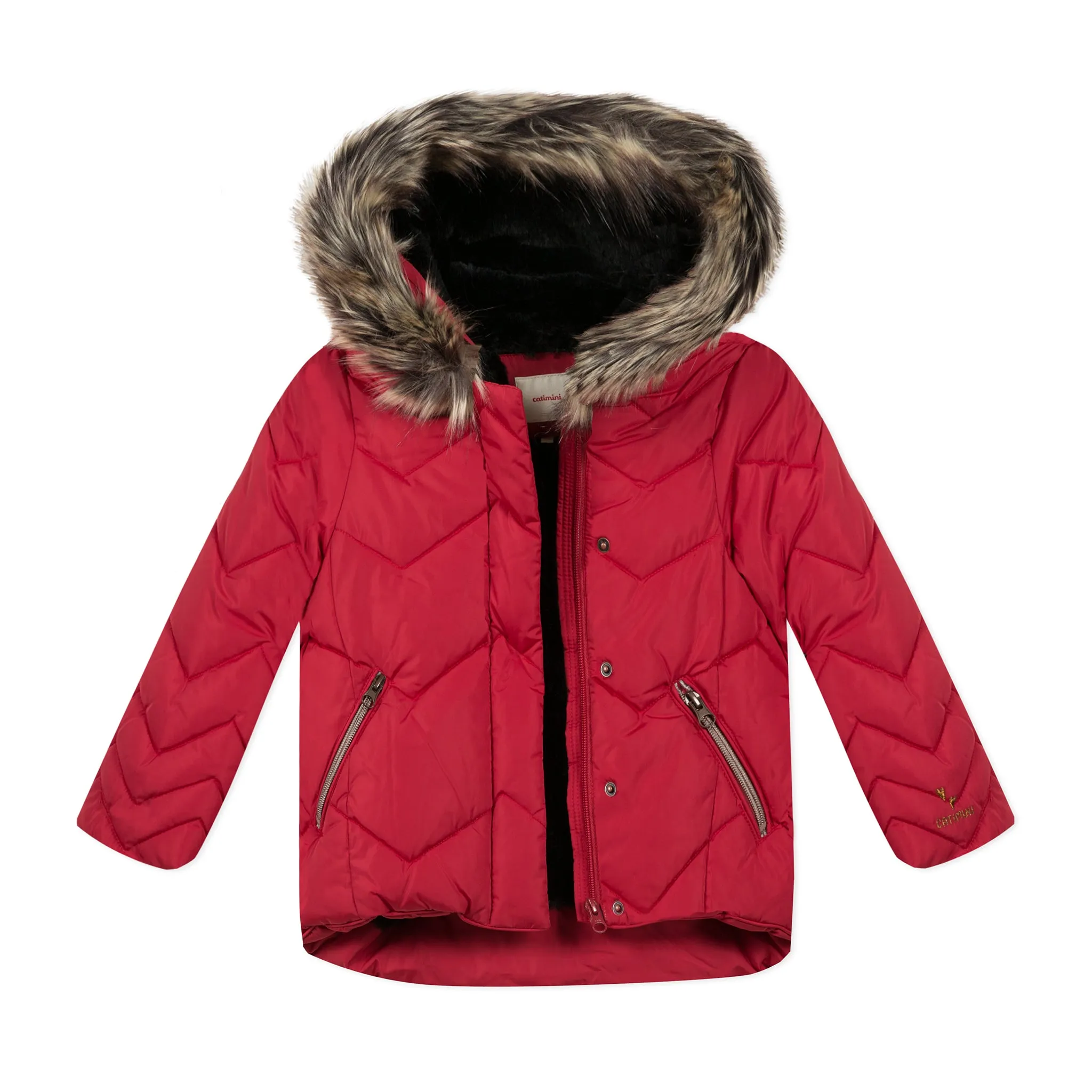 Coated Faux-Fur Lightweight Puffer Jacket