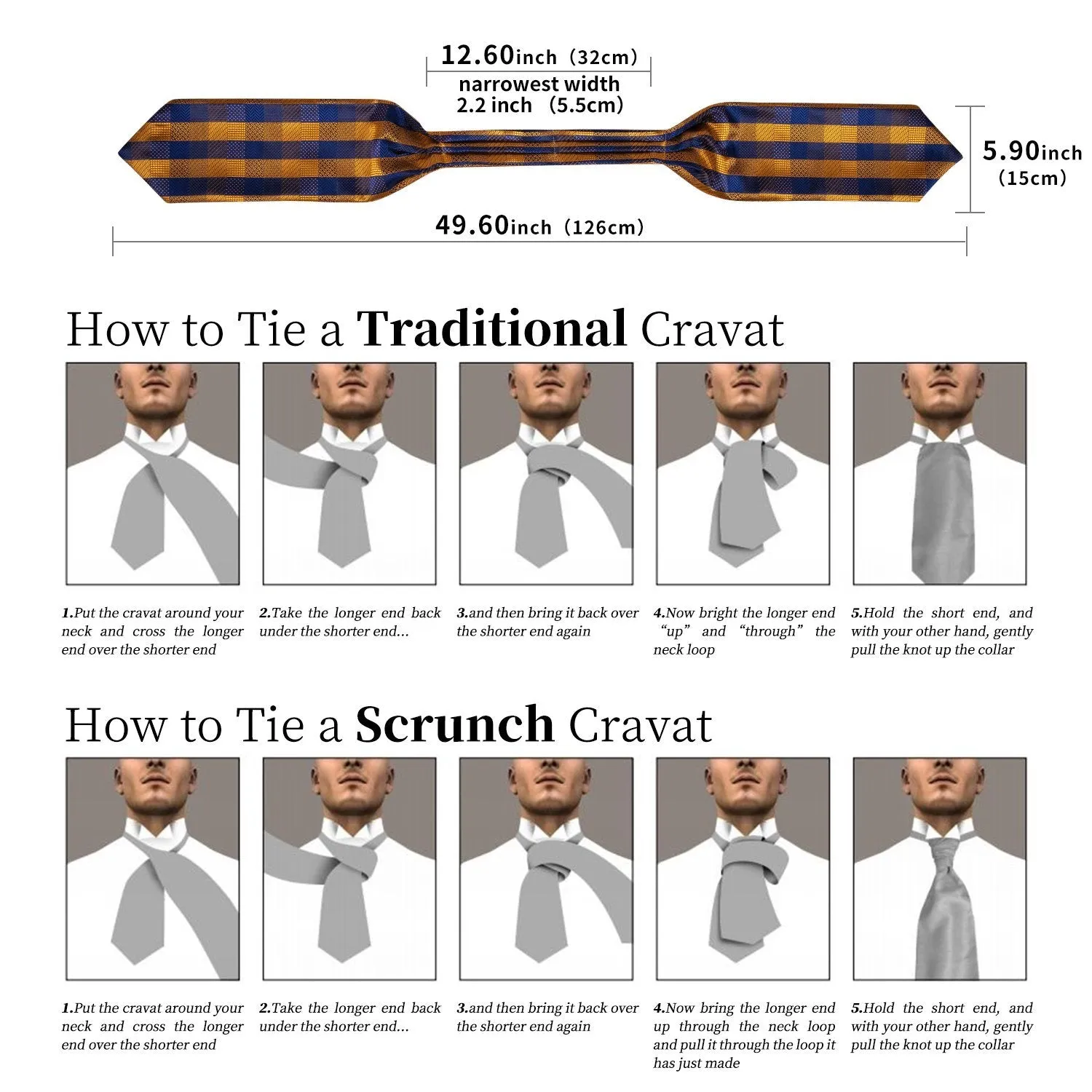 DiBanGu Ascot Tie Houndstooth Silk Cravat Woven Ascot Tie Pocket Square Cufflinks With Tie Ring Set