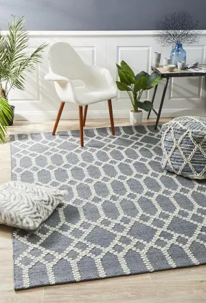 Ella Hand loomed Wool Tribal Trellis Rug Rustic Blue