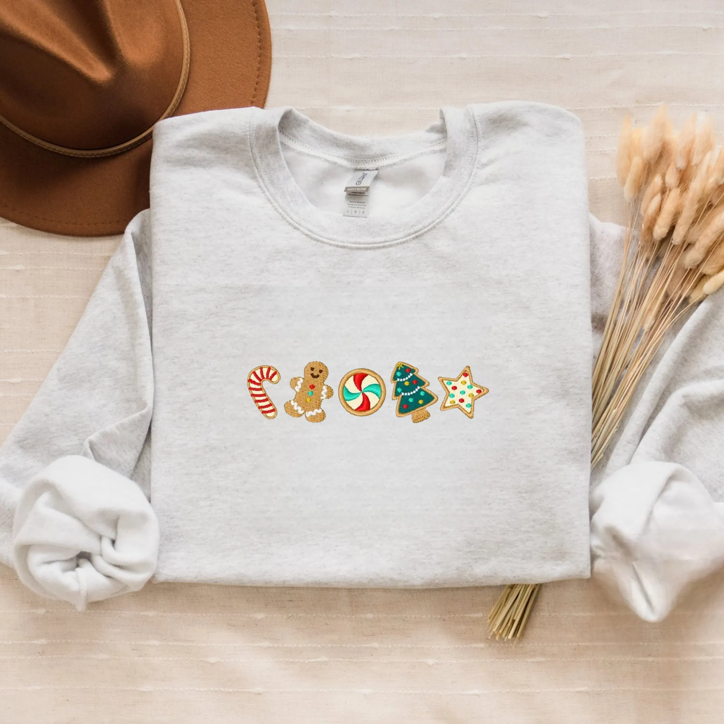 Embroidered Christmas Cookies Border Sweatshirt, Gingerbread Christmas Crewneck or Hoodie