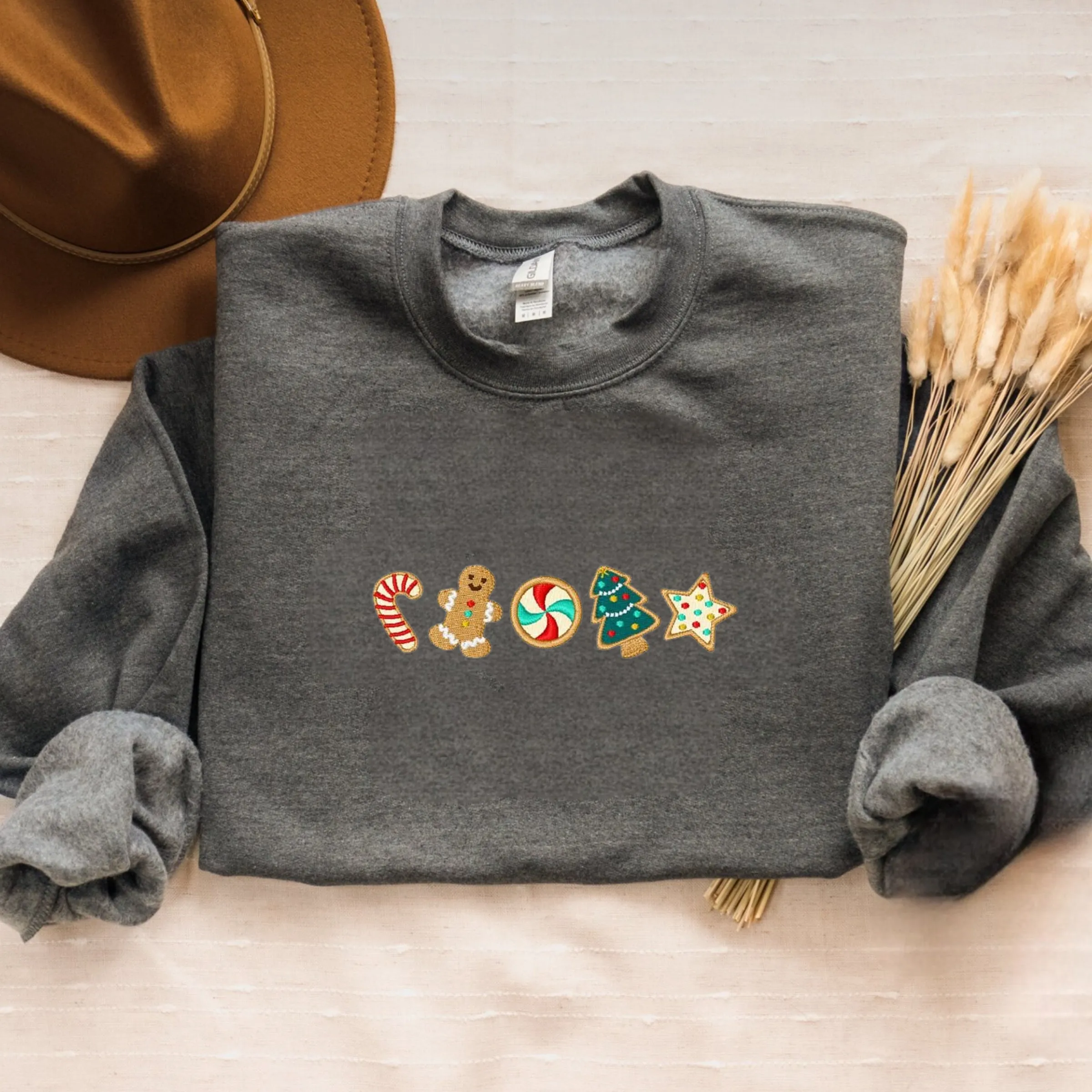 Embroidered Christmas Cookies Border Sweatshirt, Gingerbread Christmas Crewneck or Hoodie