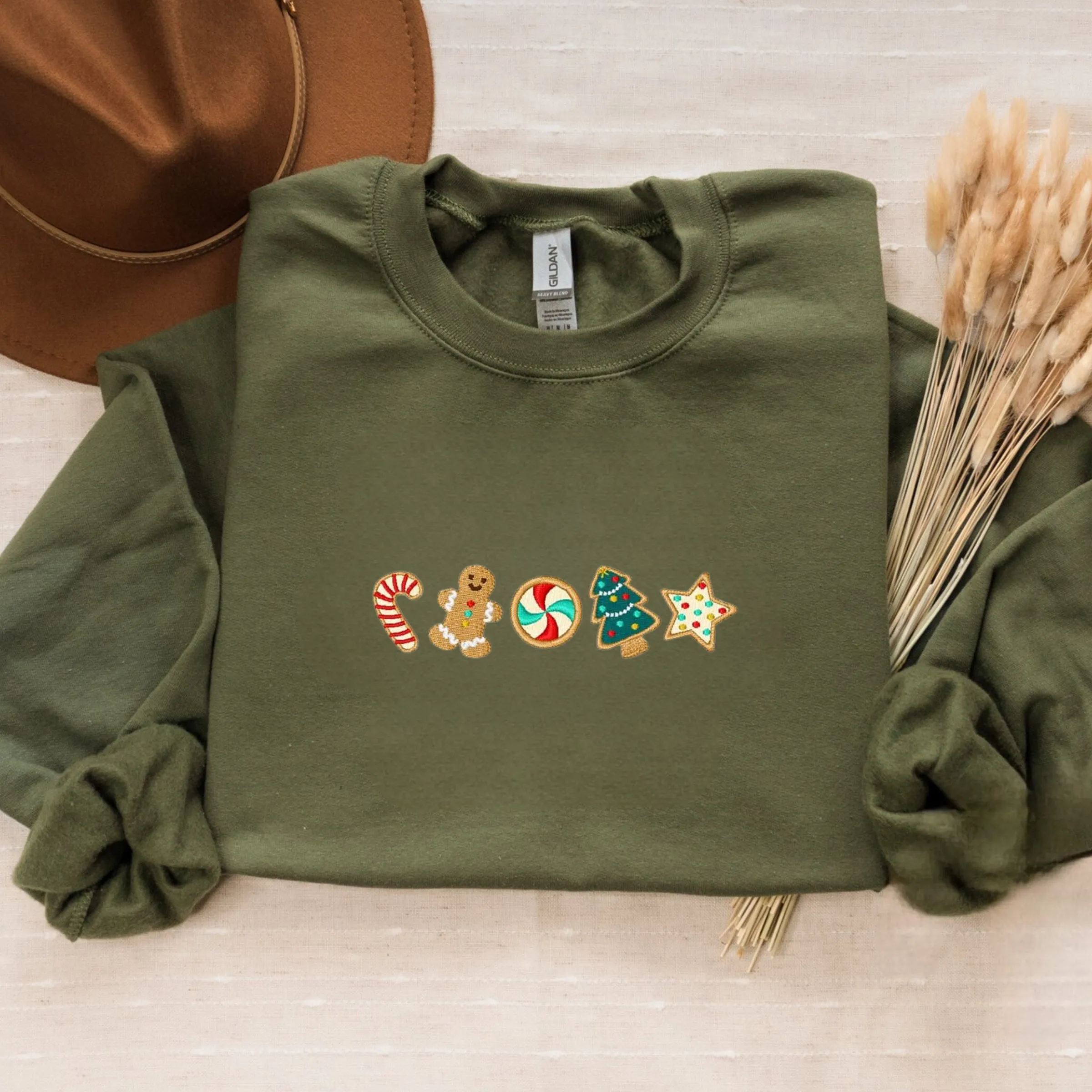 Embroidered Christmas Cookies Border Sweatshirt, Gingerbread Christmas Crewneck or Hoodie