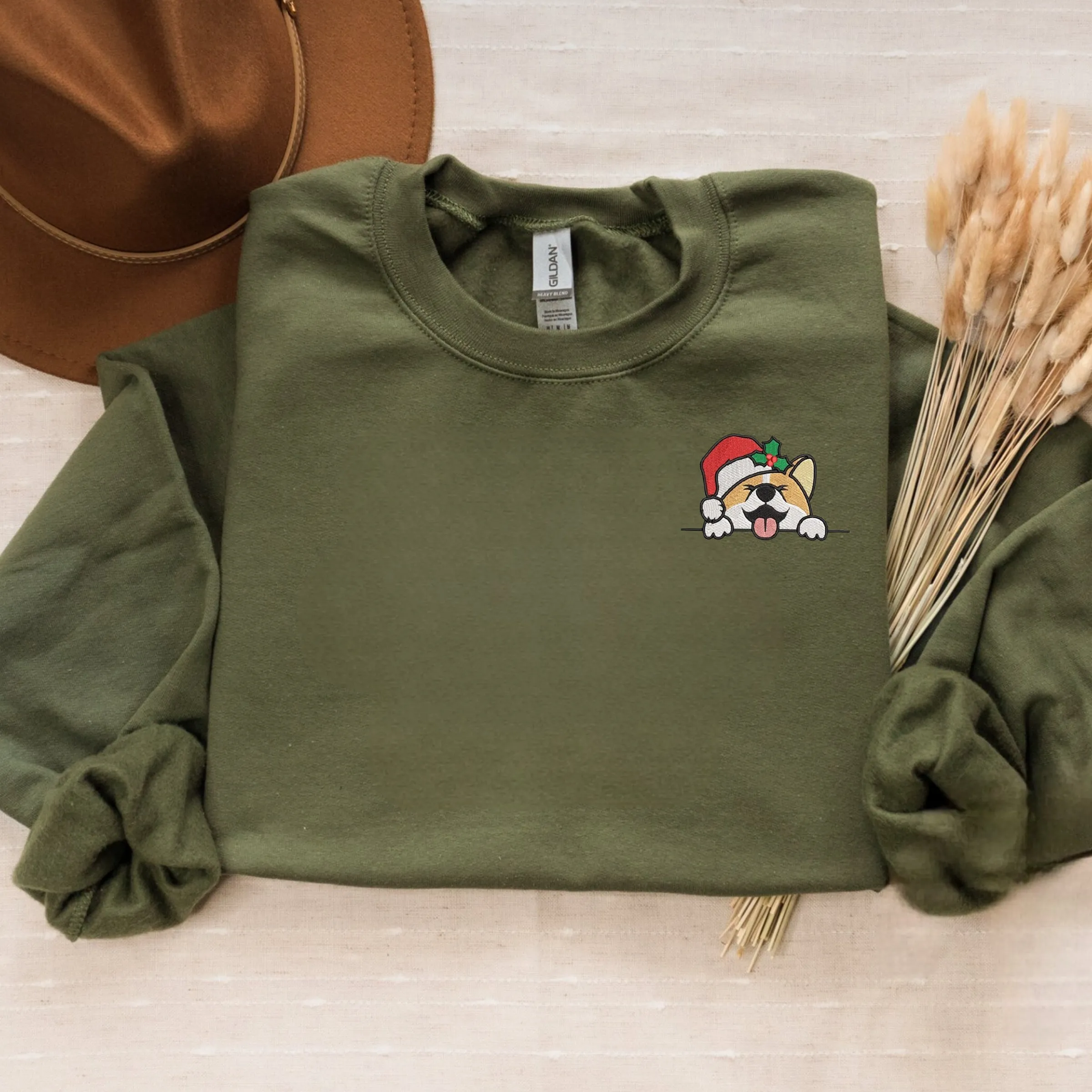 Embroidered Christmas Corgi Dog Sweatshirt, Corgi Santa Crewneck or Hoodie