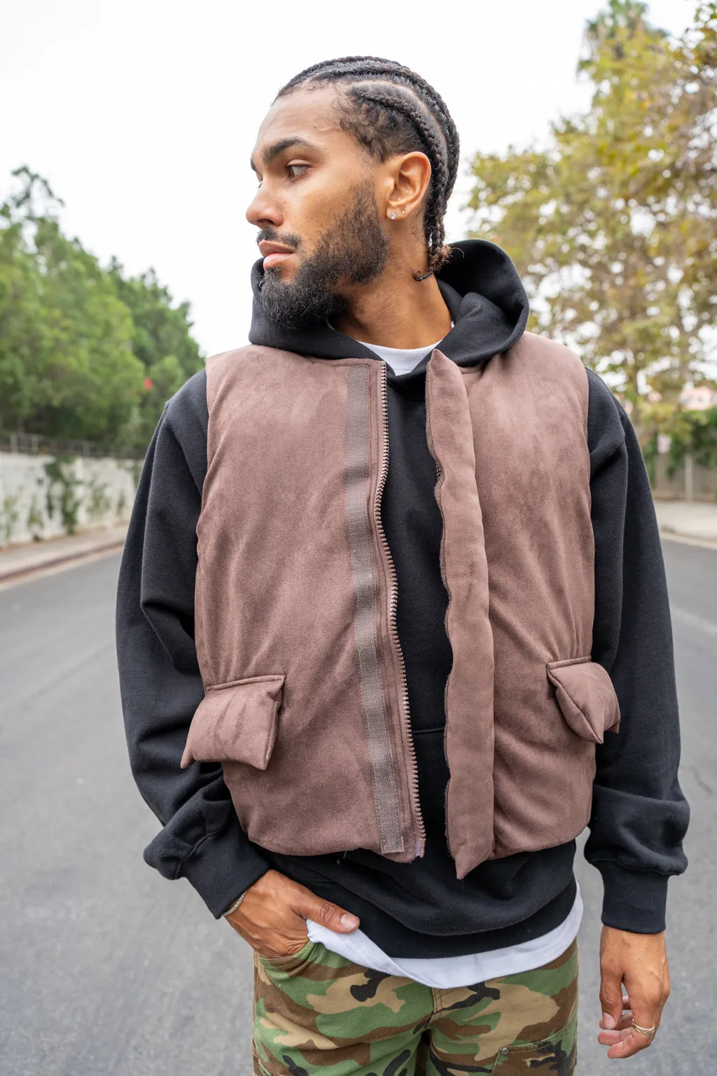 EPTM SUEDE BUBBLE VEST-BROWN