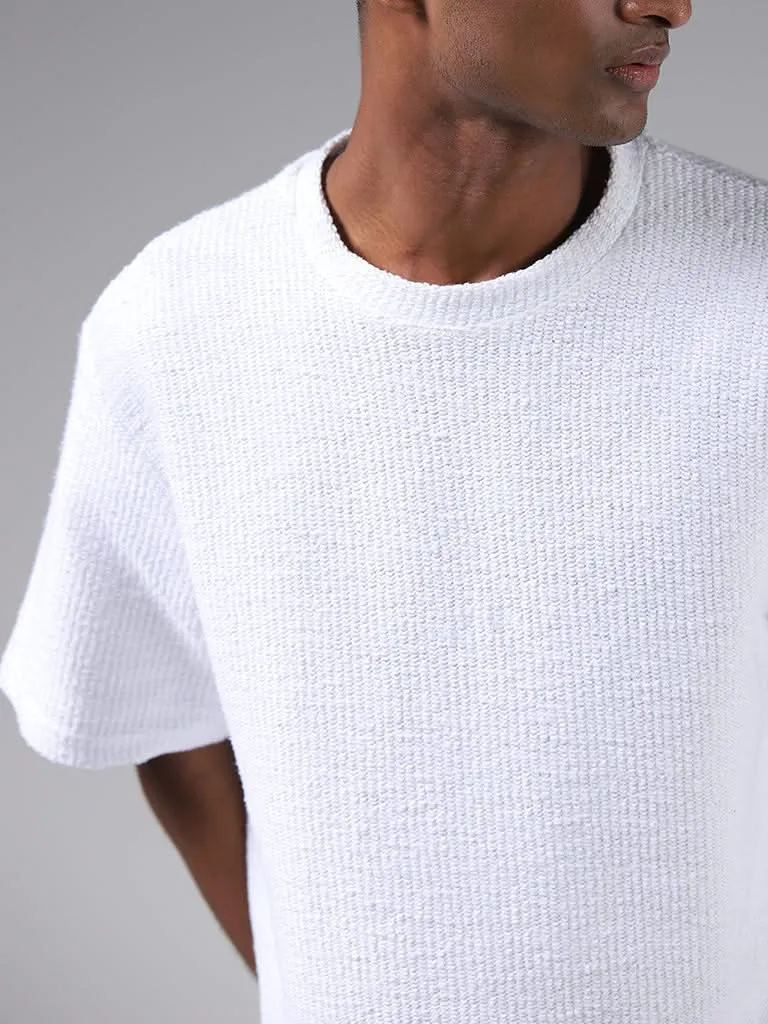 ETA White Self-Textured Cotton Relaxed-Fit T-Shirt