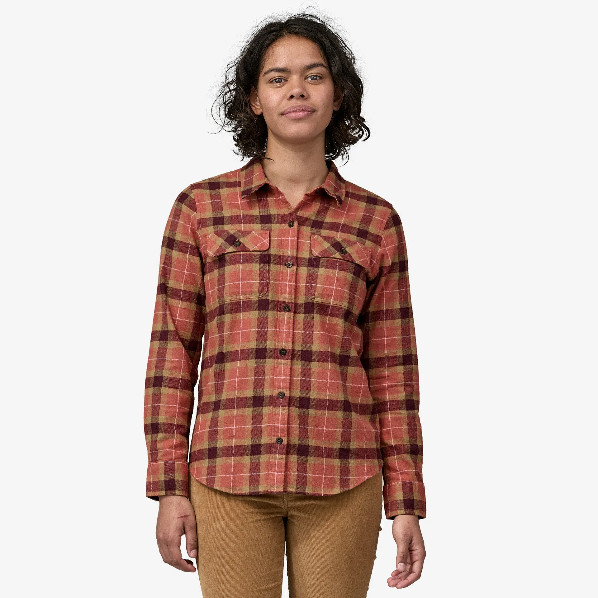 Fjord Patagonia Women's Mid-Weight Organic Cotton Flannel Long Sleeve Shirt ,  red