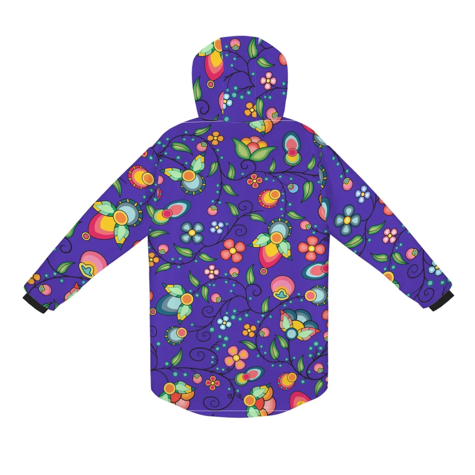 Floral Bounty Blue Unisex Sherpa Lined Hooded Coat