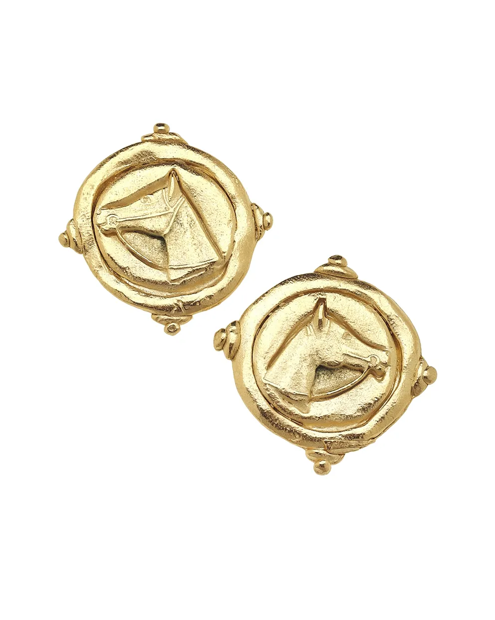 Gold Horse Intaglio Pierced Earrings