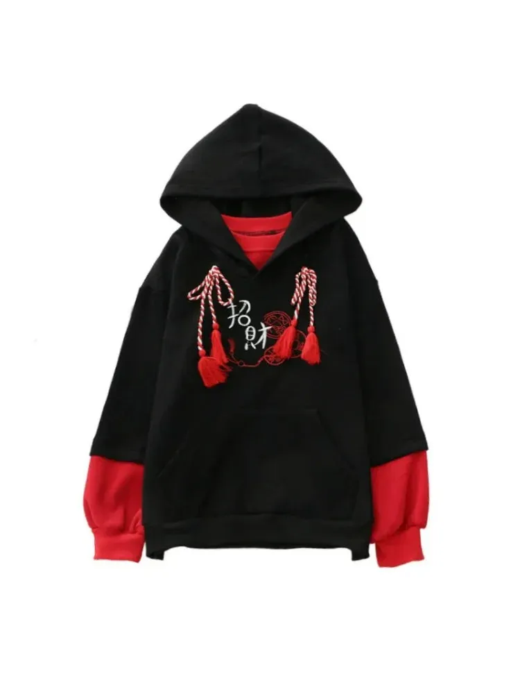 Harakuju Letter Embroidery Hoodies Winter Fleece Thick Long Sleeve Hooded Sweatshirts Sweet Style Pullover Tracksuits