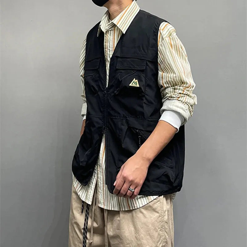 Japanese Multifunctional Pocket Casual Cargo Vest Army Green Tactical Waistcoat