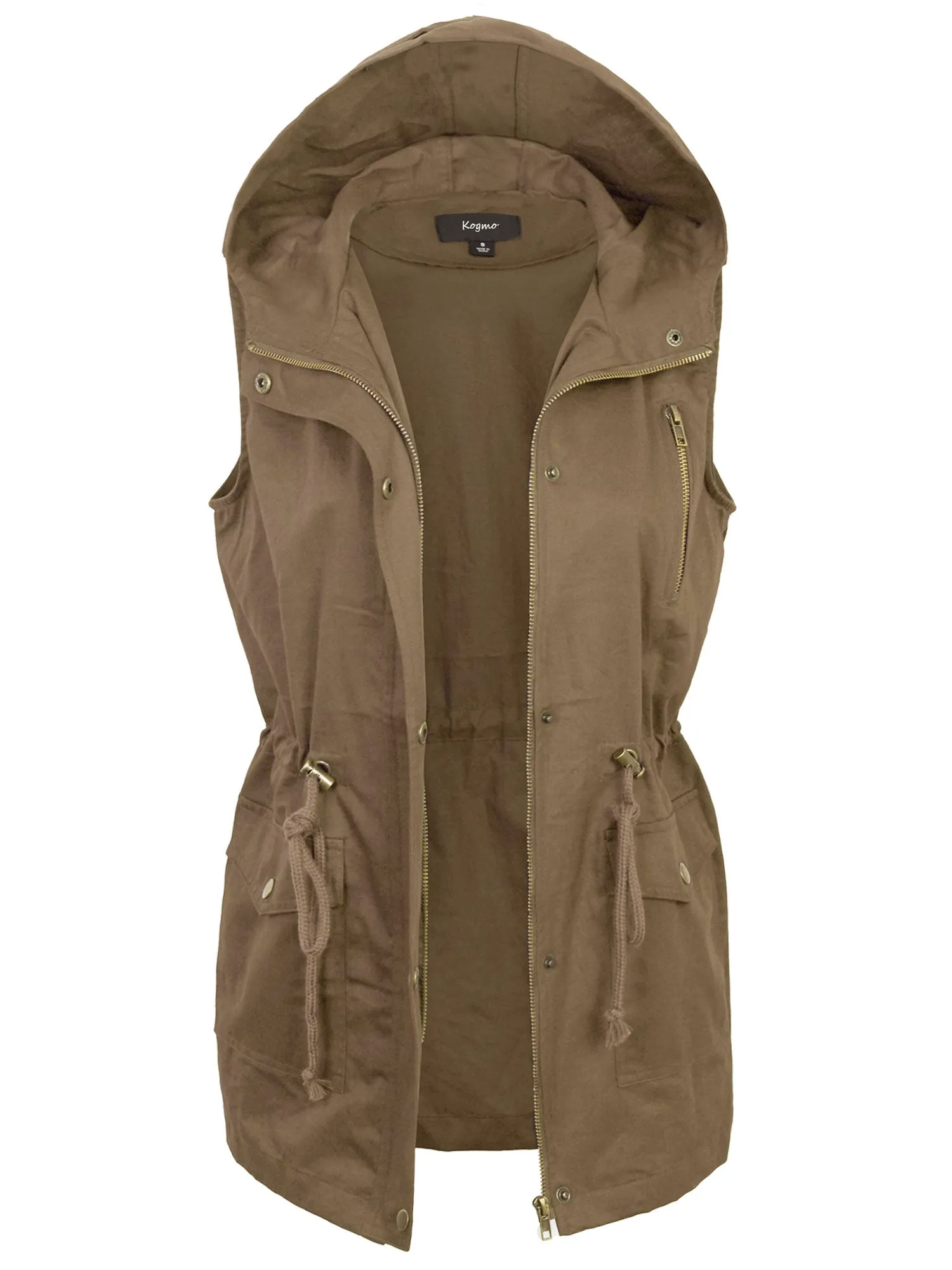 KOGMO Womens Zip Up Military Anorak Utility Vest with Hood American Size (S-3X)