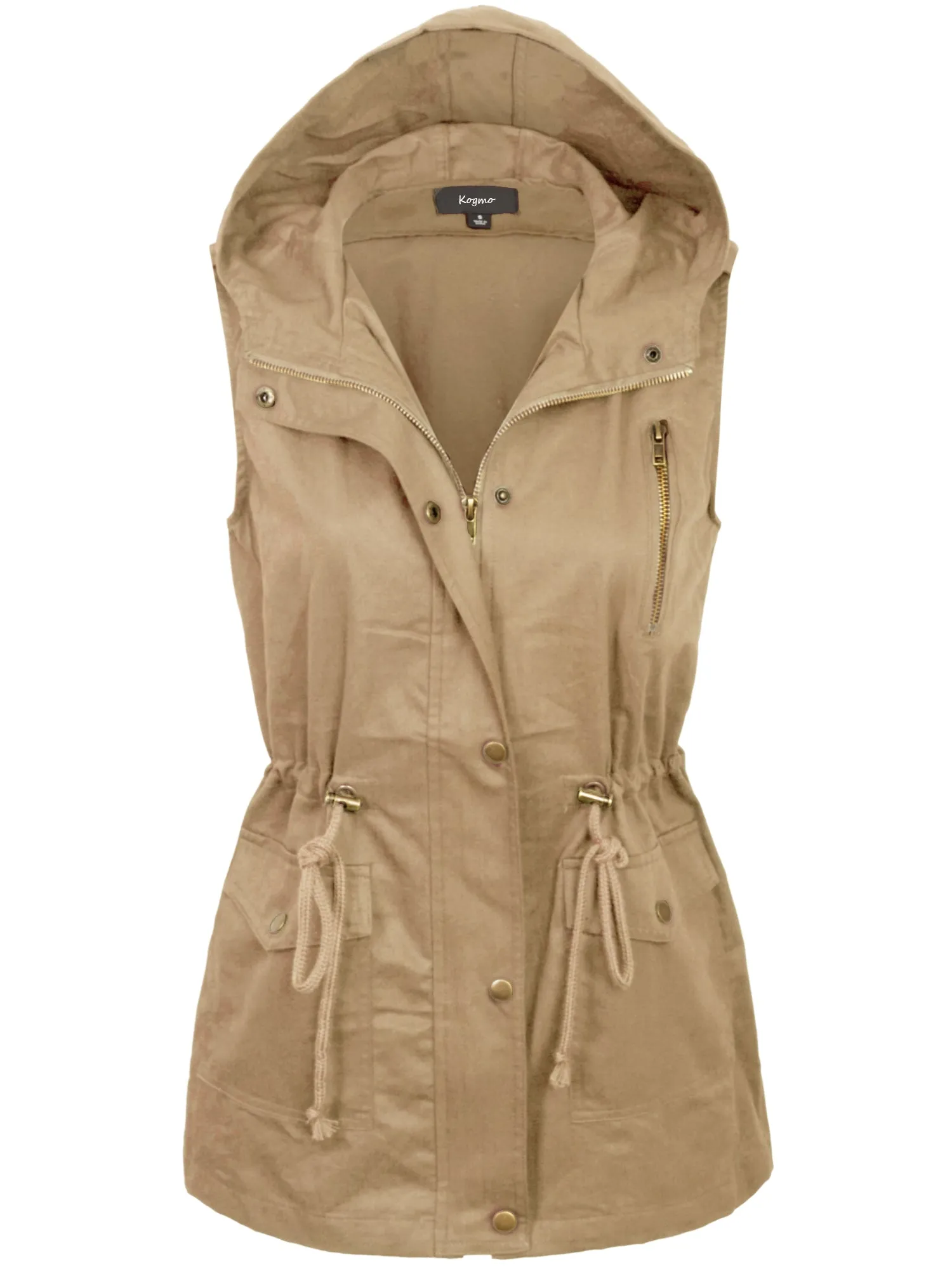 KOGMO Womens Zip Up Military Anorak Utility Vest with Hood American Size (S-3X)