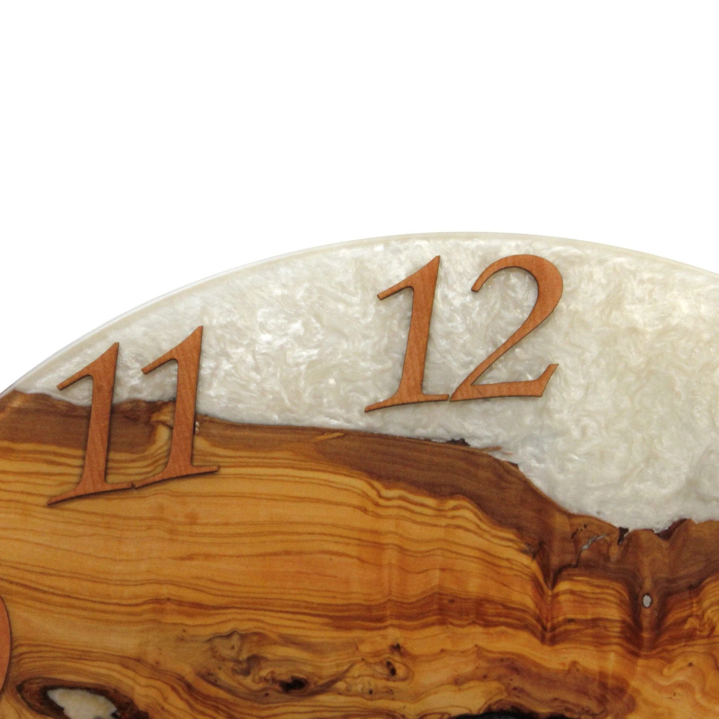 Live Edge Epoxy Wall Clock - Olive Wood Black White Resin - 24 Inches