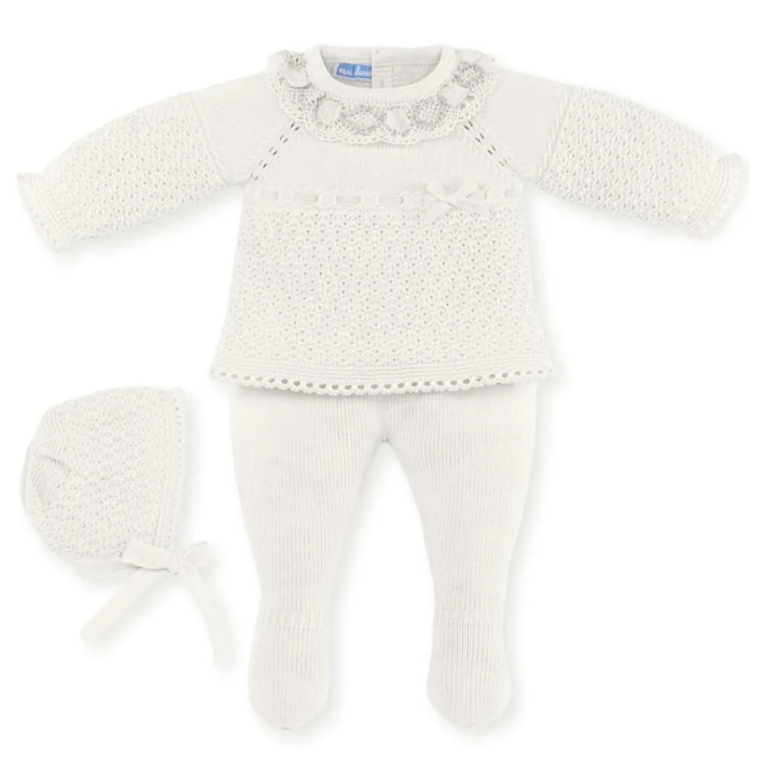 Mac Ilusión Made in Spain Baby Creme Shirt, Footed Pants and Beanie 3-Piece Set