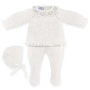 Mac Ilusión Made in Spain Baby Creme Shirt, Footed Pants and Beanie 3-Piece Set