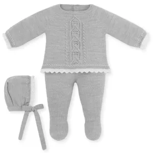 Mac Ilusión  Made in Spain Baby Gray Shirt, Footed Pants and Beanie 3-Piece Set