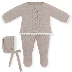 Mac Ilusión Made in Spain Baby Nude Shirt, Footed Pants and Beanie 3-Piece Set